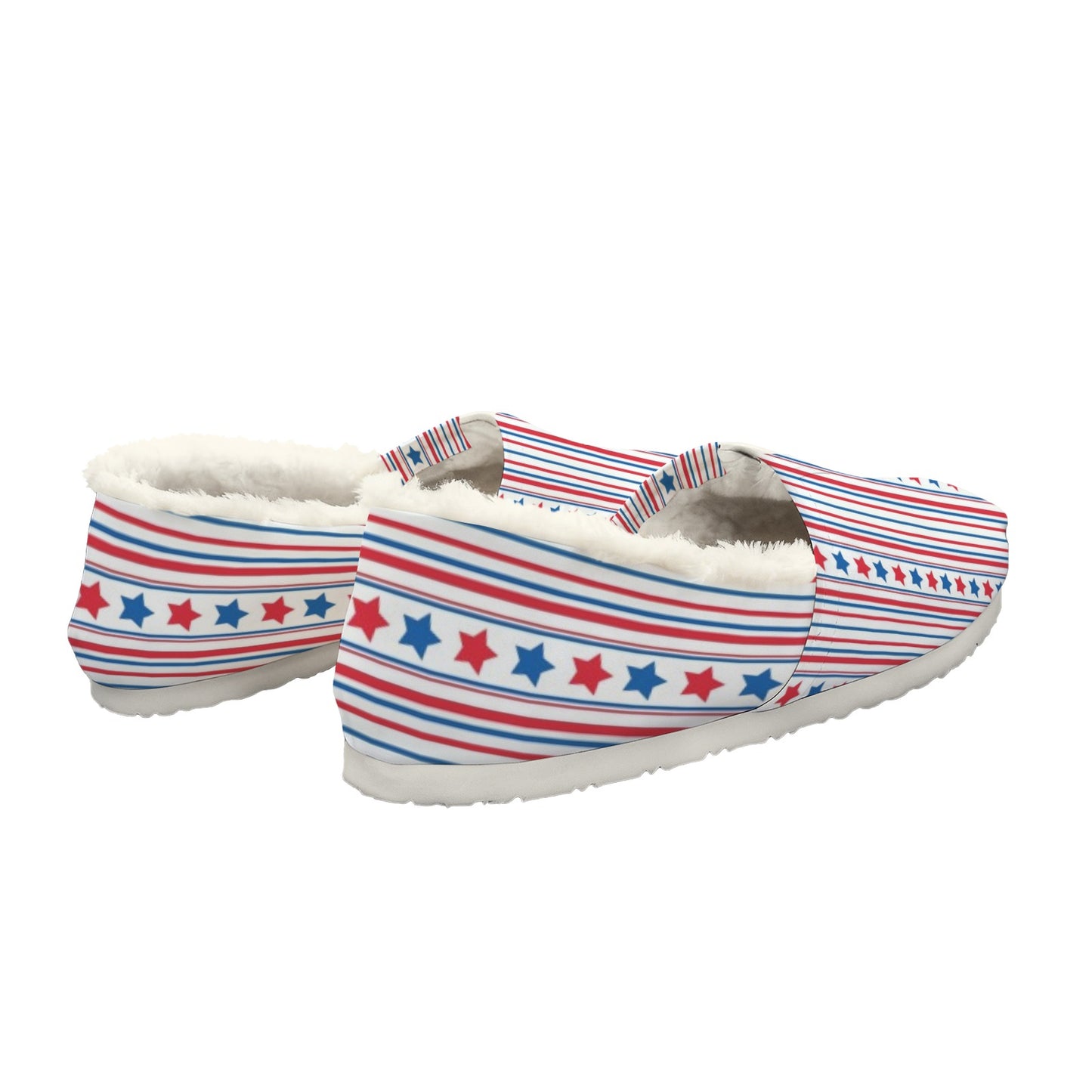 USA/American Flag Inspired Stars & Stripes Pattern Women's Fleece-Lined Canvas Slip-On