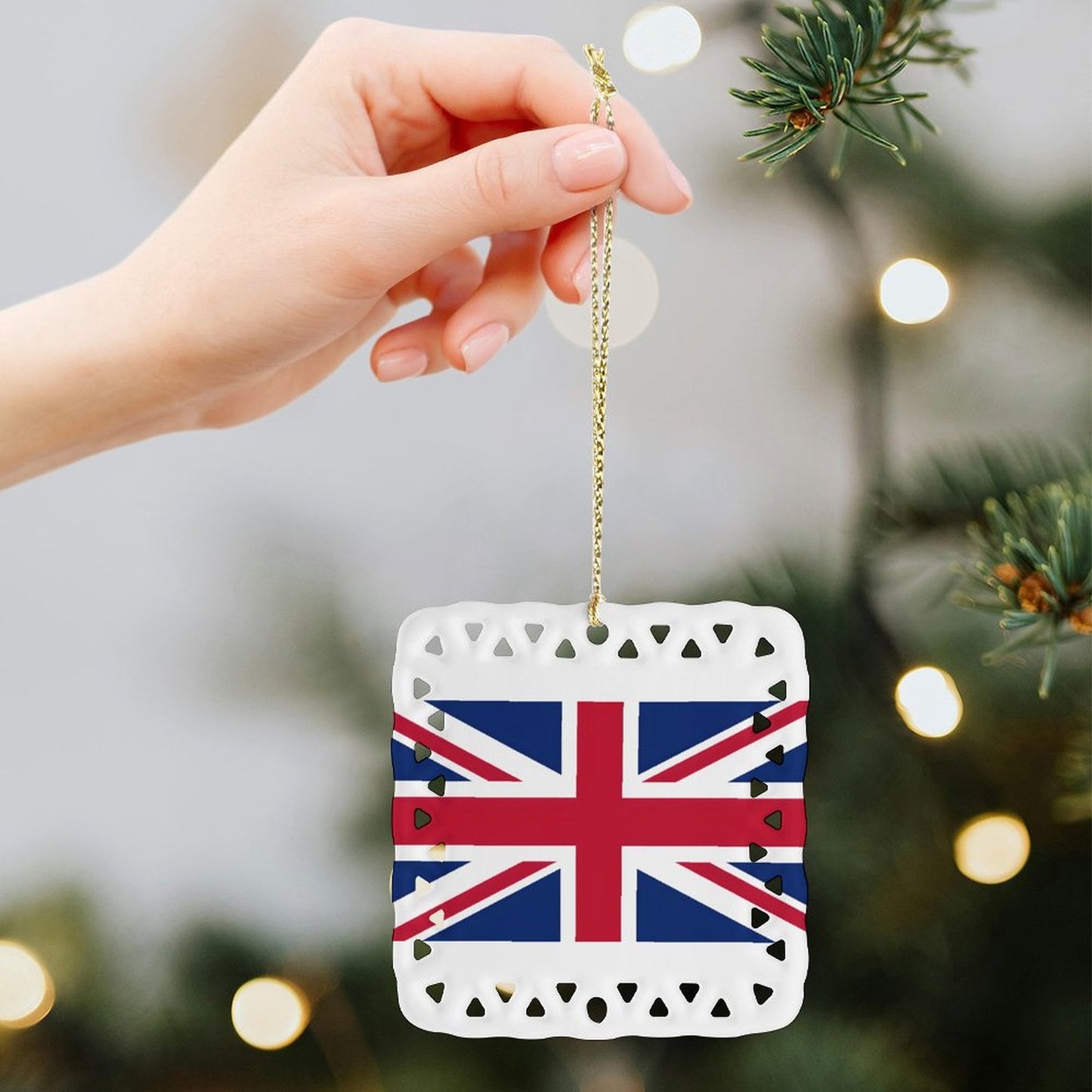UK/Great Britain Flag Inspired Square Ceramic Ornament Made in the USA