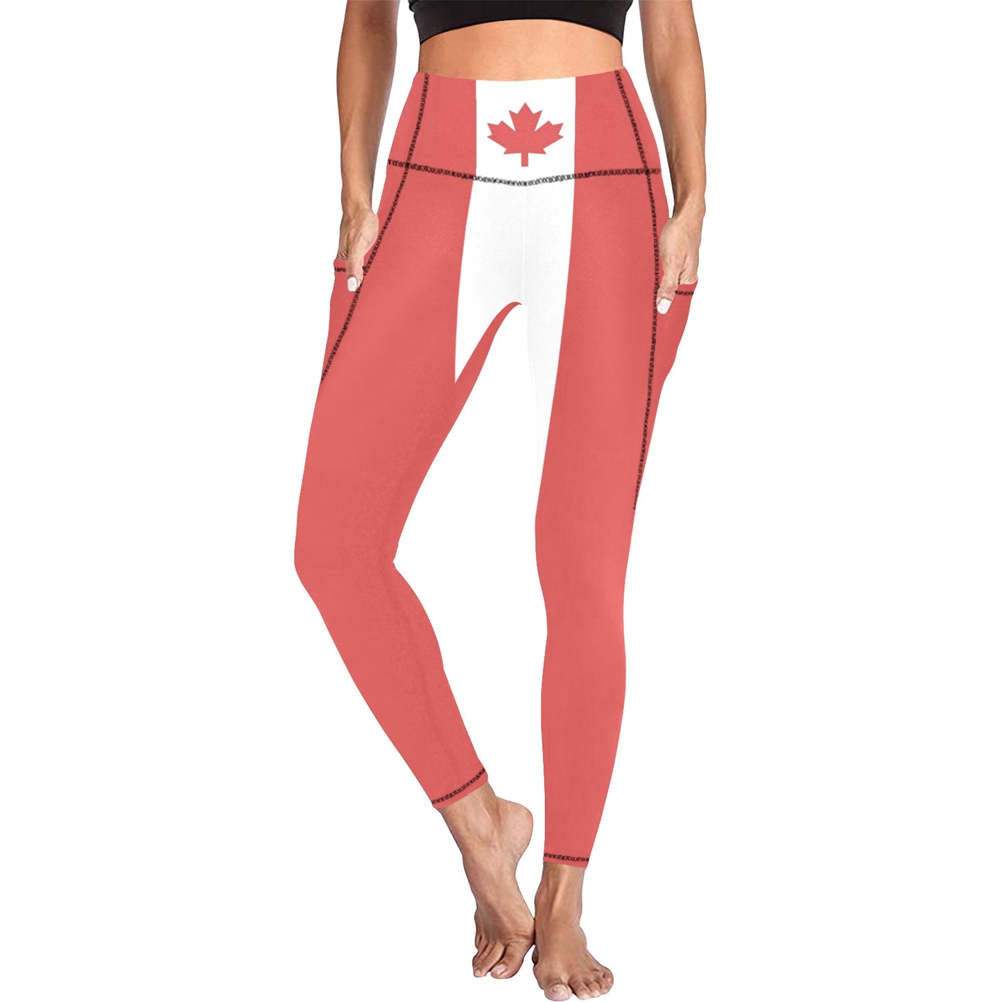 Canada Flag Inspired Women's High Waist Leggings with Pockets