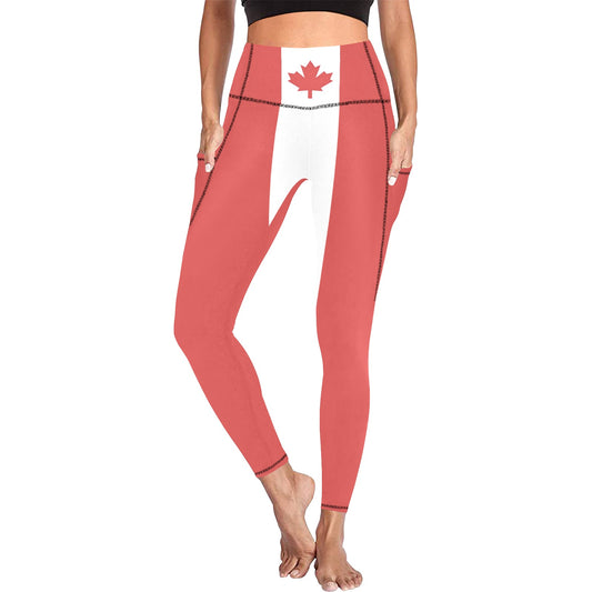 Canada Flag Inspired Women's High Waist Leggings with Pockets