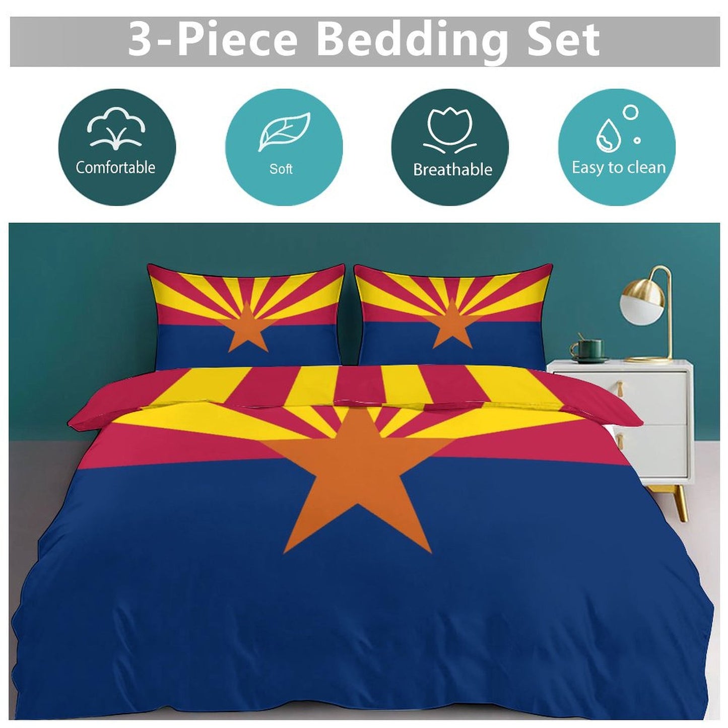 Arizona Flag Inspired 3-Piece Bedding Set (1 Duvet Cover + 2 Pillow Shams) – 102"×90"