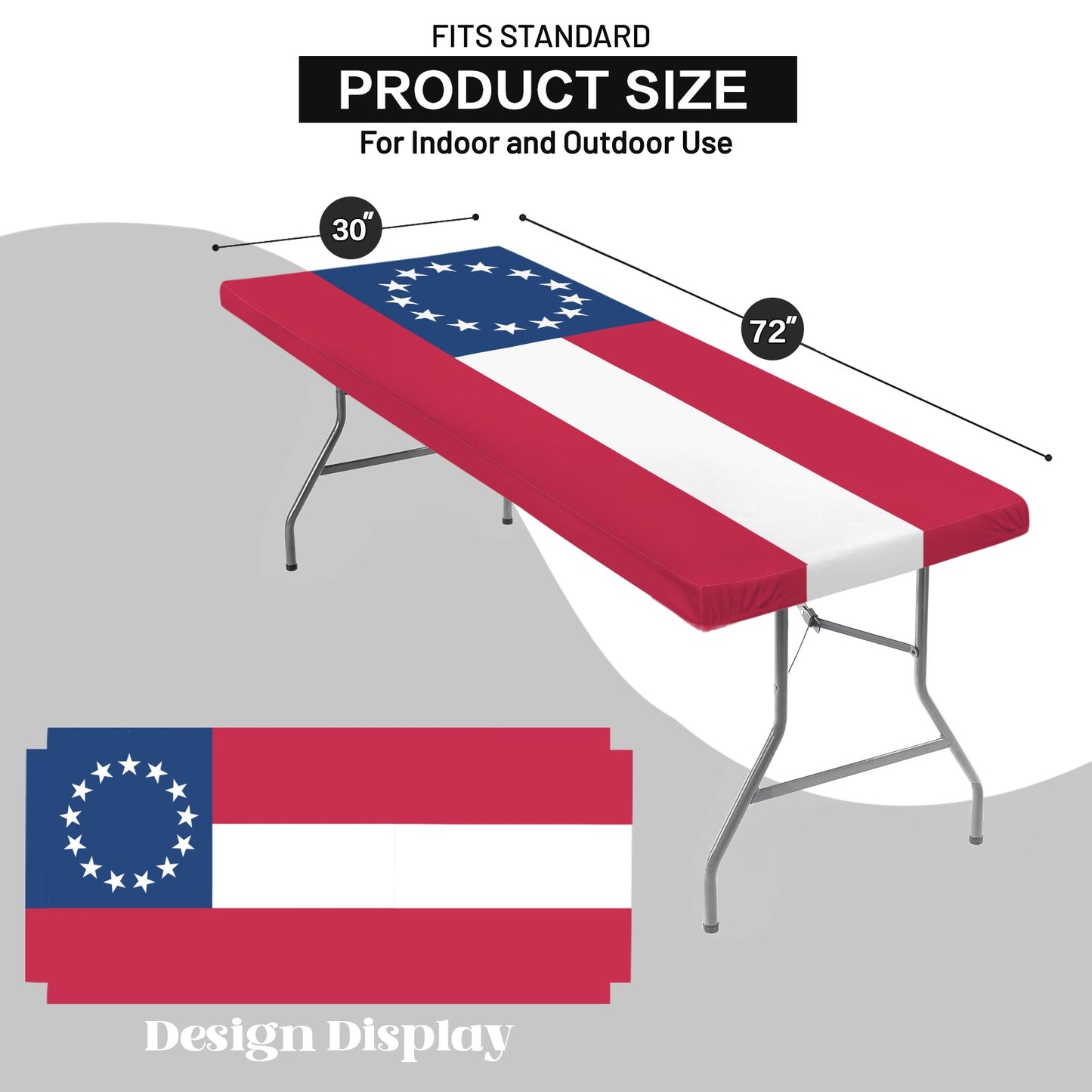 Confederate States Flag Inspired Custom Elastic Fitted Tablecloth 72x30 inch (Made in the USA)
