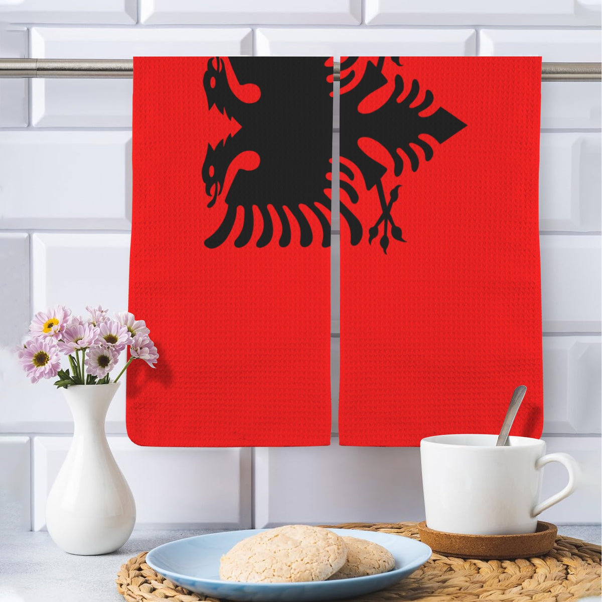 Albania Flag Inspired Kitchen Towel 40X60cm (Pack of 2) | Printed In the USA