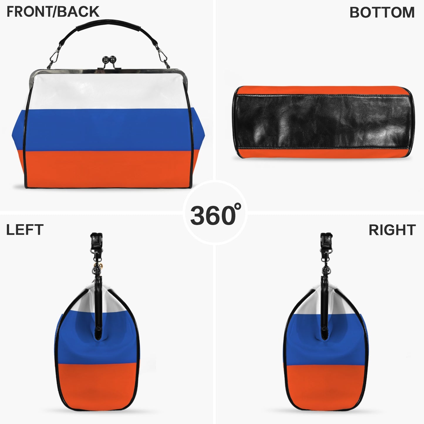Russia Flag Inspired Kisslock Crossbody Shoulder Bag-Large