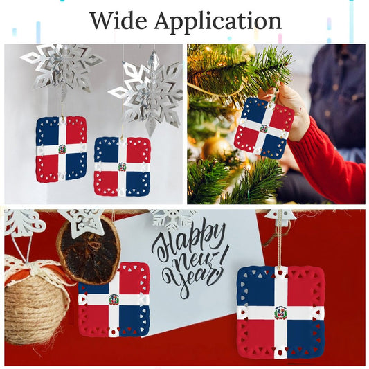 Dominican Republic Flag Inspired Square Ceramic Ornament Made in the USA