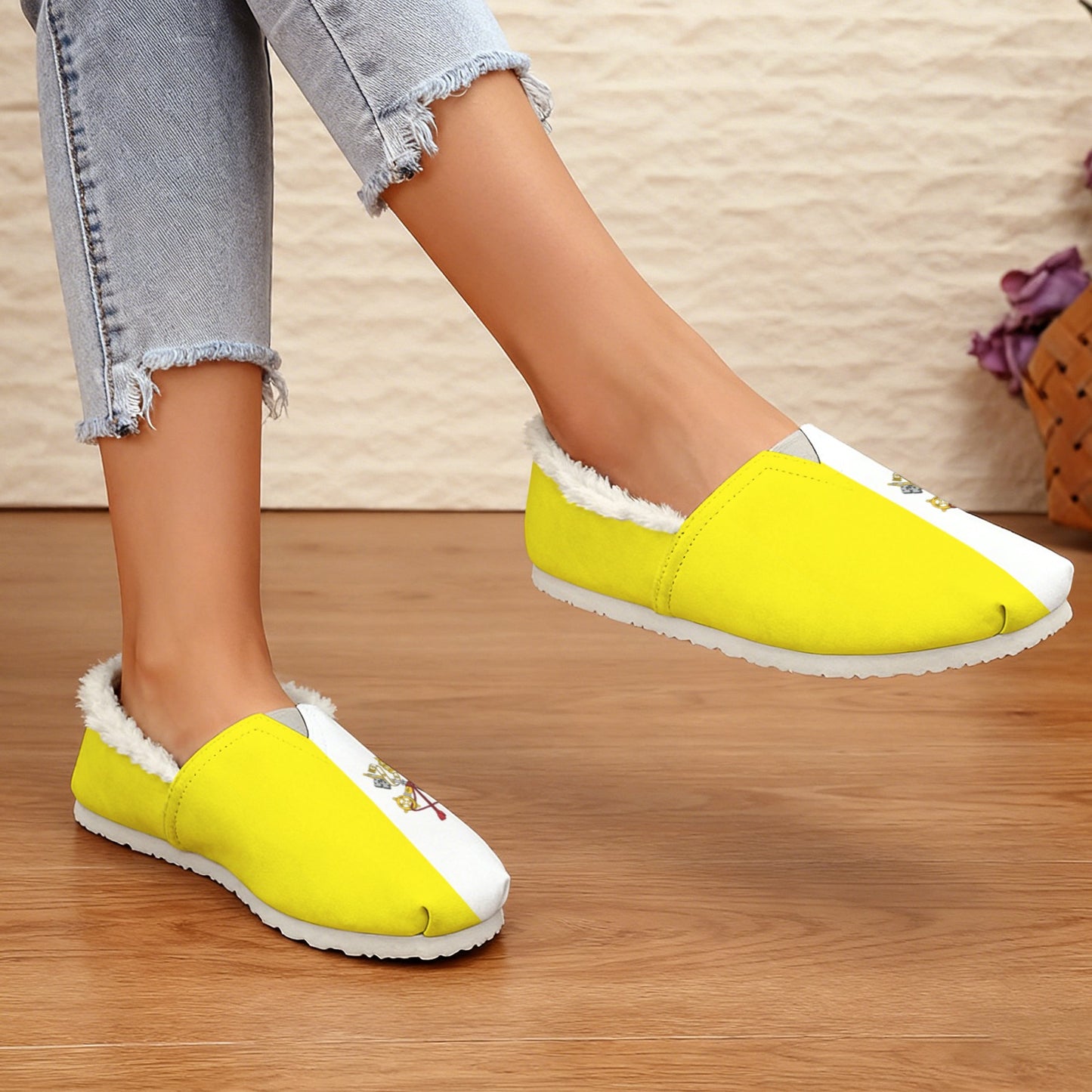 Vatican City Flag Inspired Women's Fleece-Lined Canvas Slip-On
