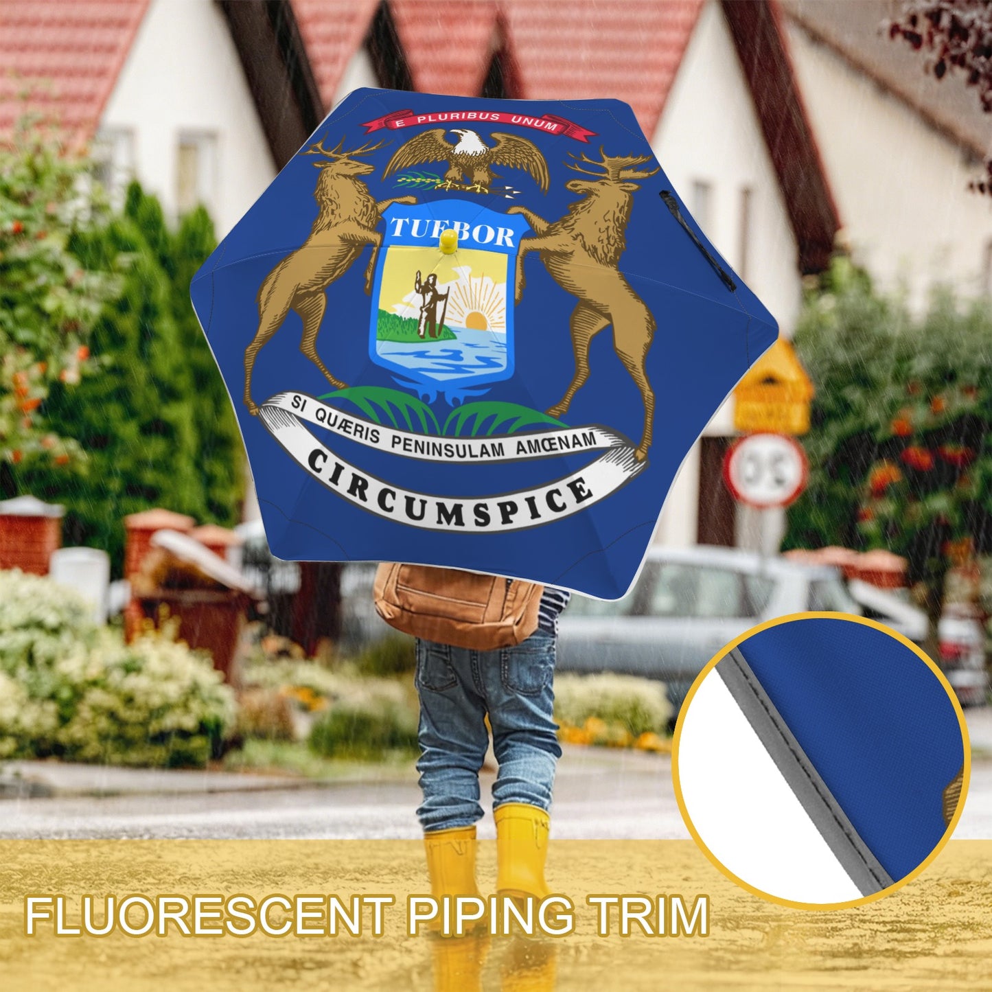 Michigan Flag Inspired Kids Safe Round Corner Umbrella