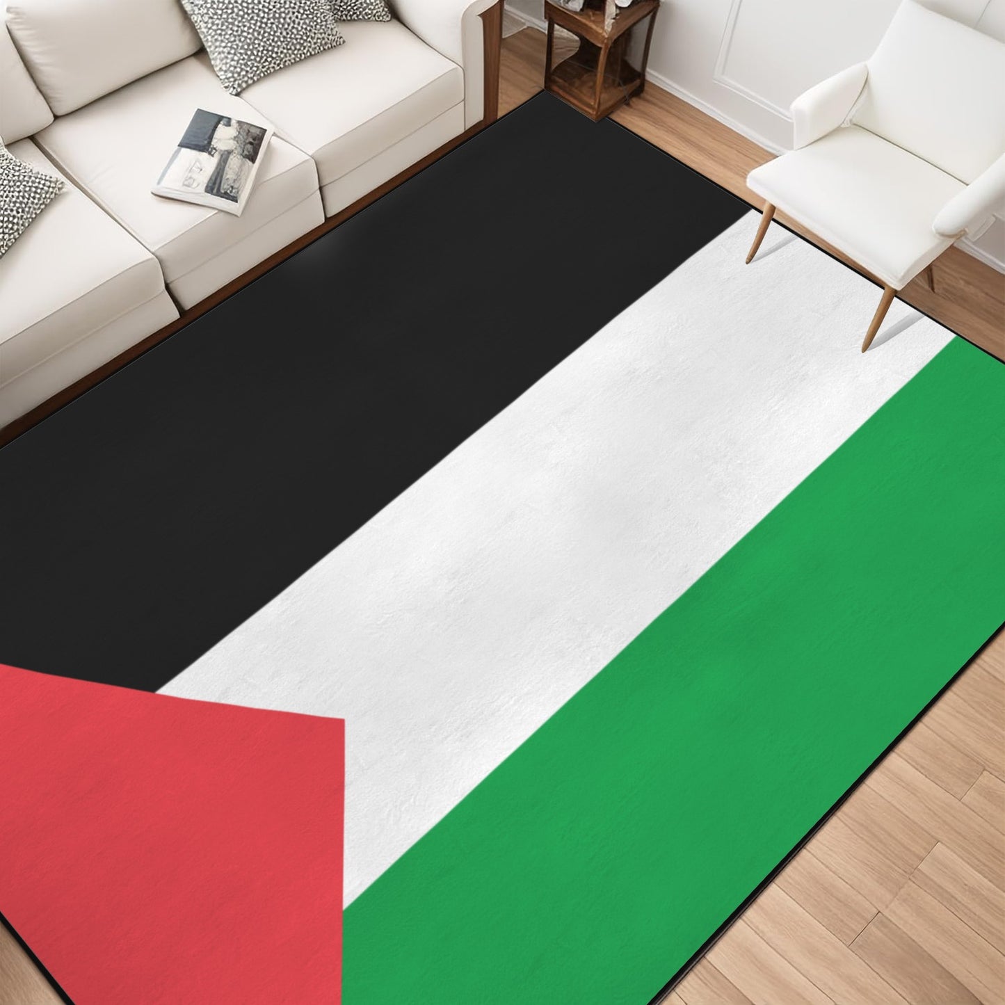 Palestine Flag Inspired 84x60 Inch Area Rug with Black Binding (Made in the USA)