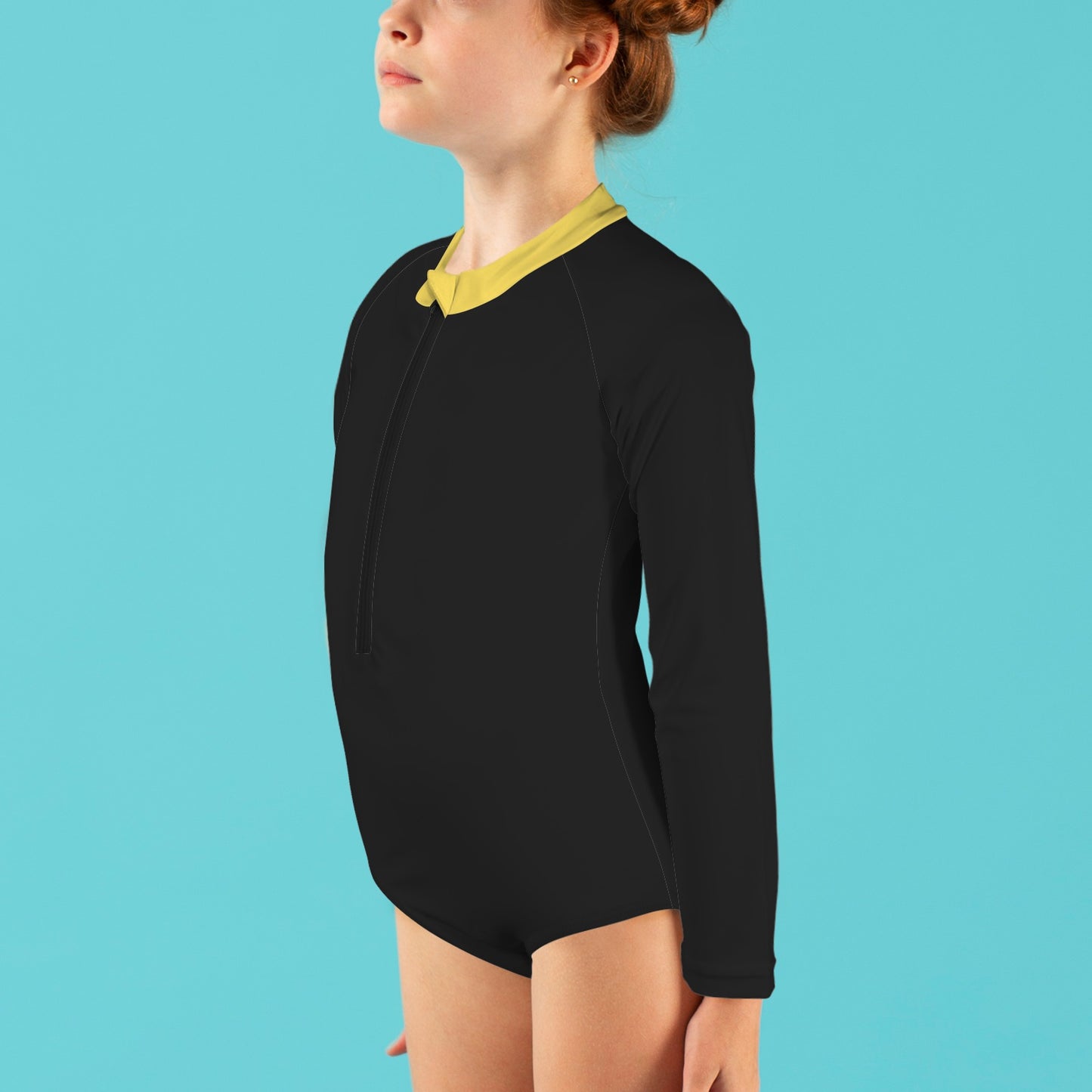 Thin Gold Line Flag Inspired Big Girls' Long Sleeve One-Piece Swimsuit
