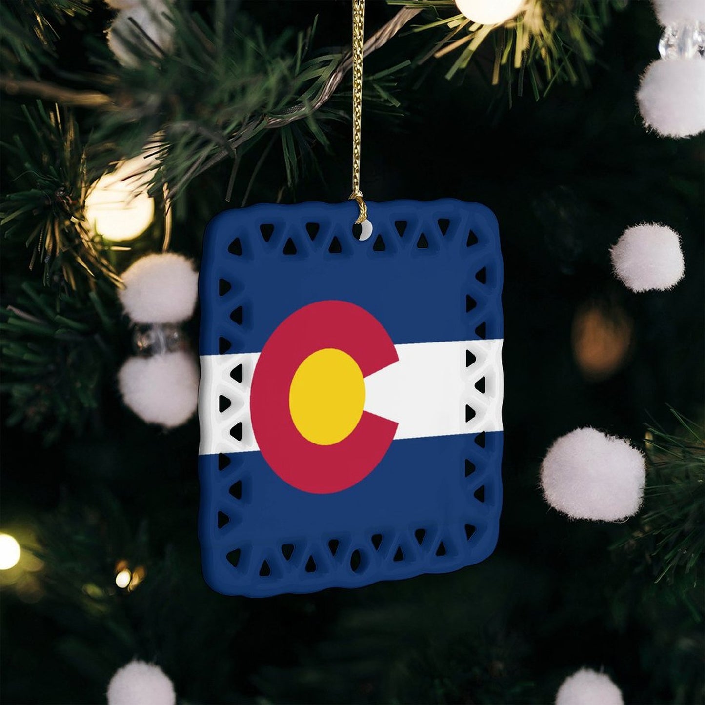 Colorado Flag Inspired Square Ceramic Ornament Made in the USA