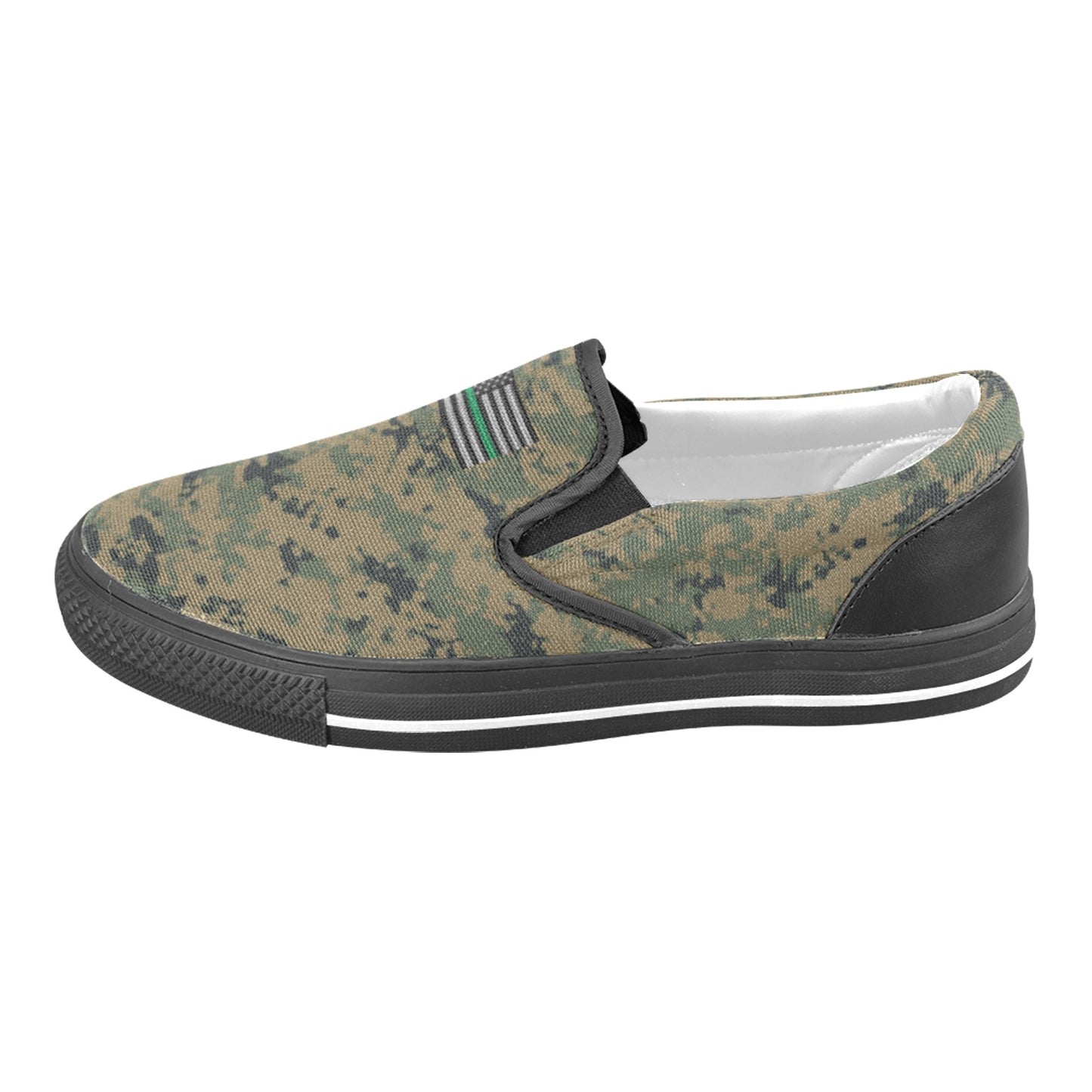 Thin Green Line Flag Subdued on Digital Camo Slip-on Canvas Men's Shoes (Model019)(Two Shoes With Different Printing)