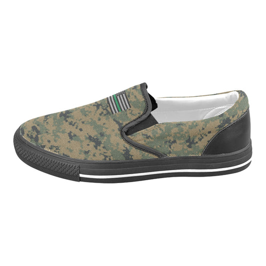 Thin Green Line Flag Subdued on Digital Camo Slip-on Canvas Men's Shoes (Model019)(Two Shoes With Different Printing)