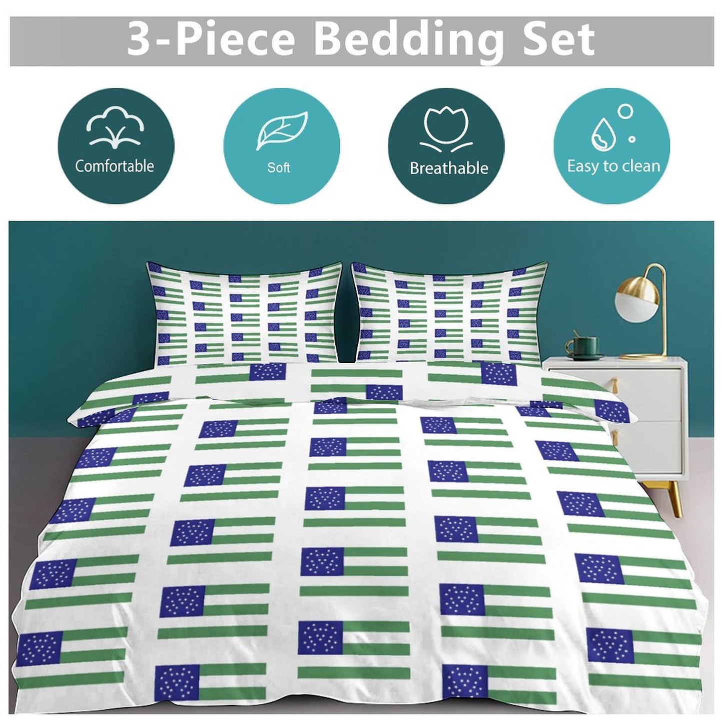 NYPD Flag Inspired 3-Piece Bedding Set (1 Duvet Cover + 2 Pillow Shams) – 102"×90"