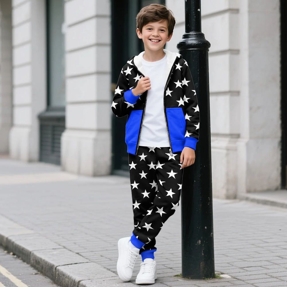 Thin Blue Line Flag Inspired Unisex Kid's Zippered Sportswear Suit
