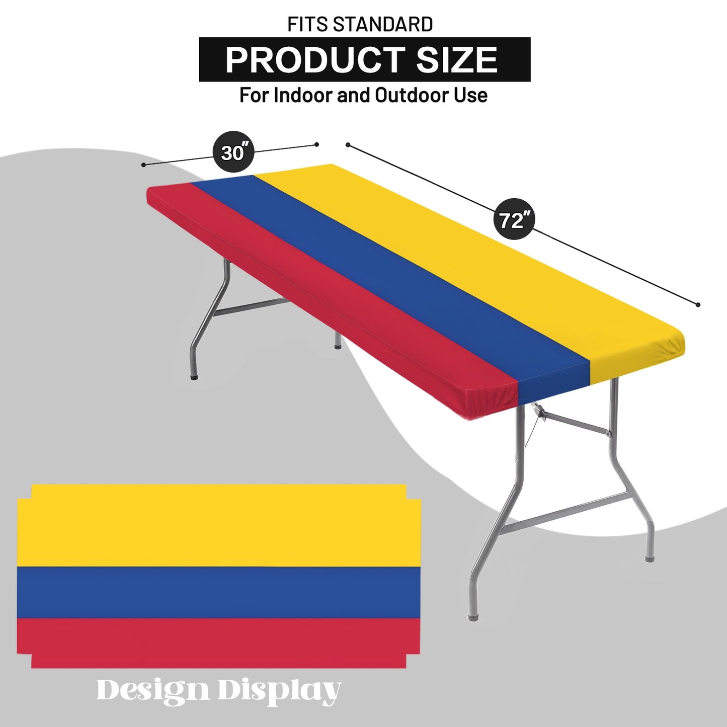 Colombia Flag Inspired Custom Elastic Fitted Tablecloth 72x30 inch (Made in the USA)