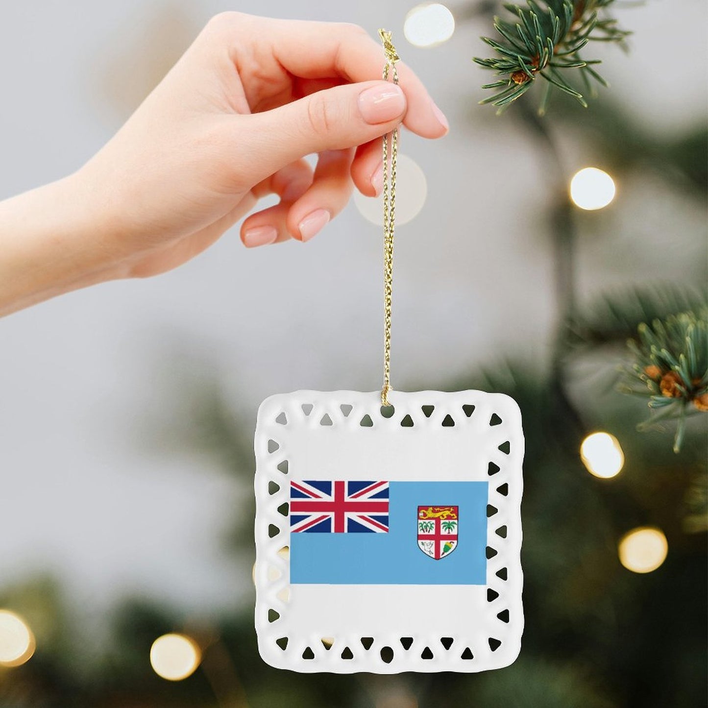Fiji Flag Inspired Square Ceramic Ornament Made in the USA