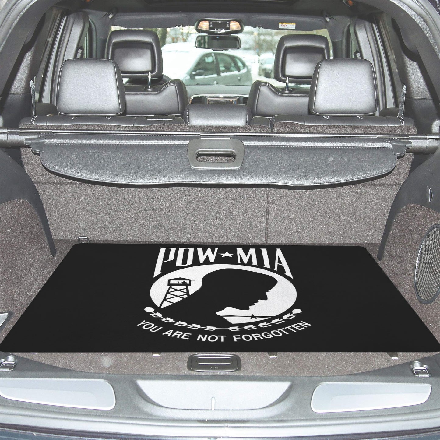 POW/MIA Flag Inspired Car Trunk Mat 100 × 75 cm / 39.4 × 30 in Printed in the USA