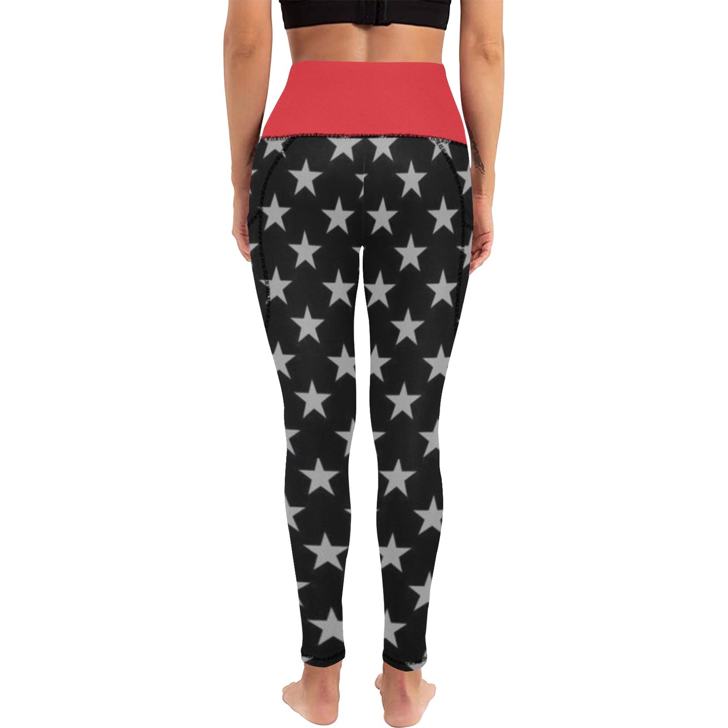 Thin Red Line Flag Inspired Women's High Waist Leggings with Pockets