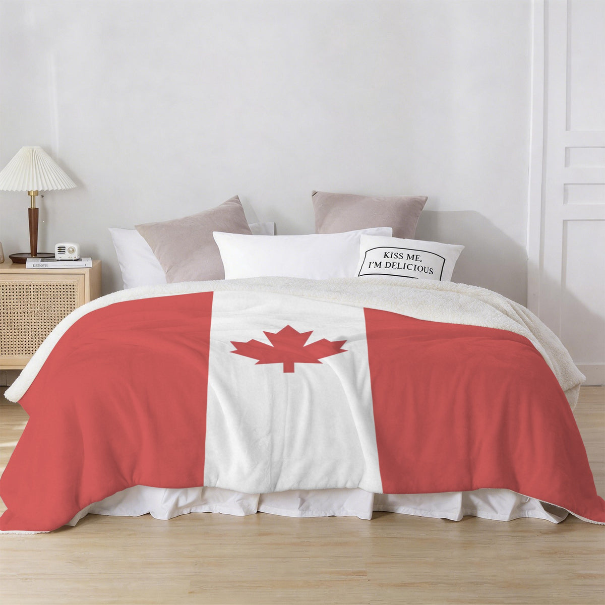 Canada Flag Inspired Sherpa Fleece Blanket 90" x 108" | Prtinted in the USA