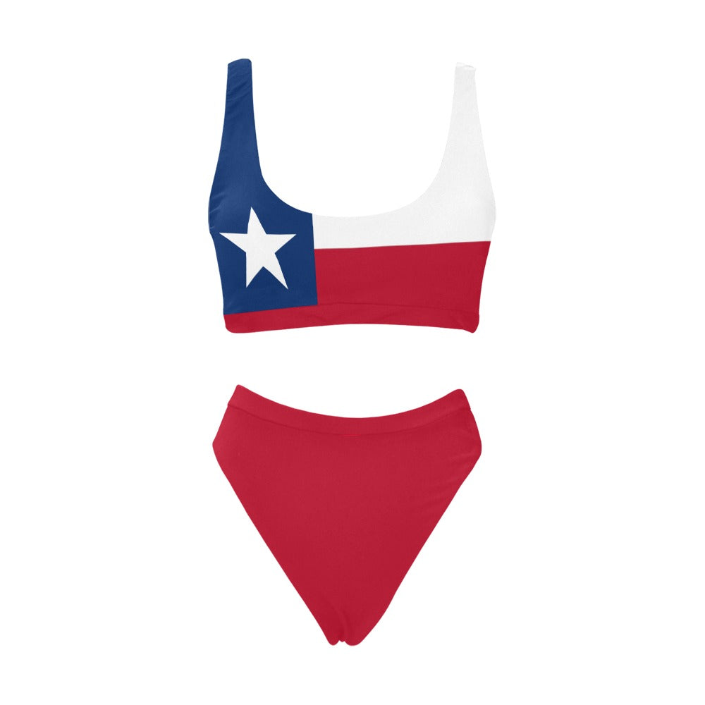 Texas Flag Inspired Sport Top & High-Waisted Bikini Swimsuit