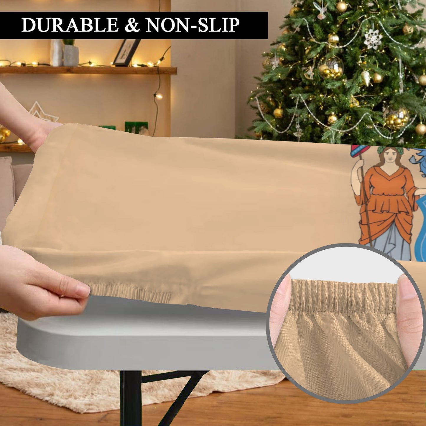 New Jersey Flag Inspired Custom Elastic Fitted Tablecloth 72x30 inch (Made in the USA)