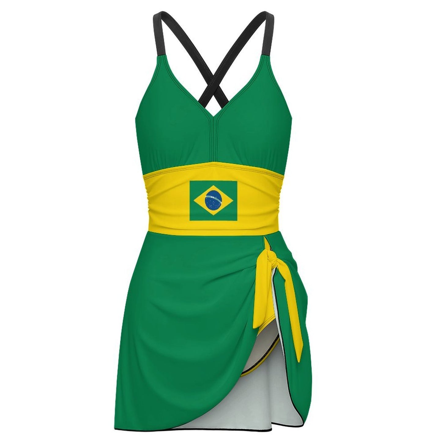 Brazil Flag Inspired Women's Hem Tie One-piece Swimsuit