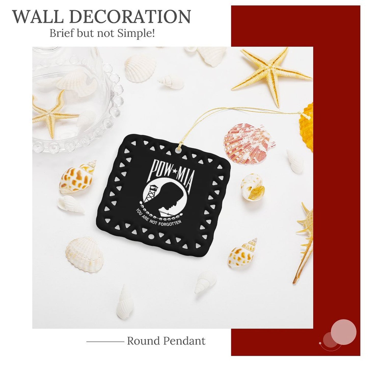 POW/MIA Flag Inspired Square Ceramic Ornament (Made in the USA)