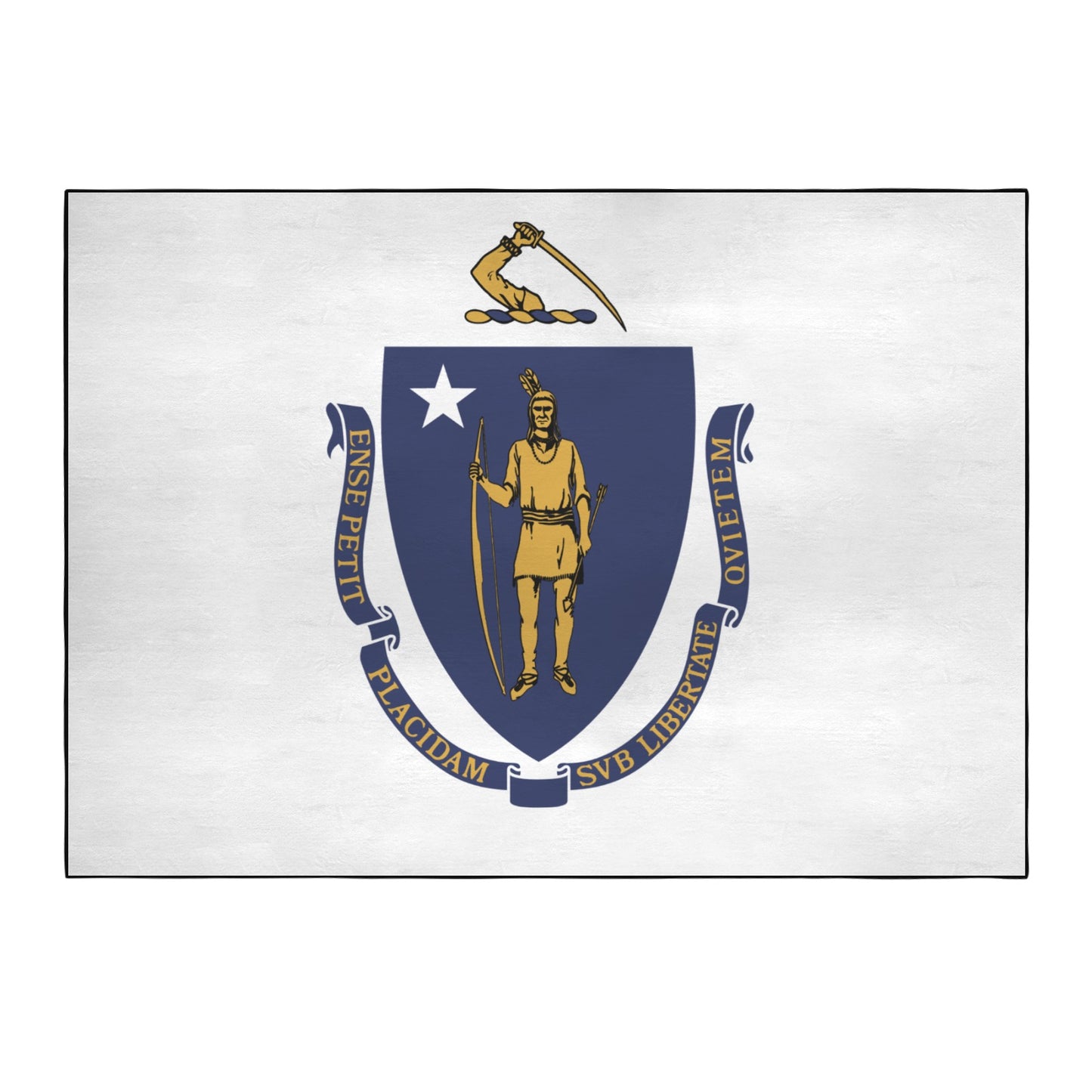 Massachusetts Flag Inspired 84x60 Inch Area Rug with Black Binding (Made in the USA)