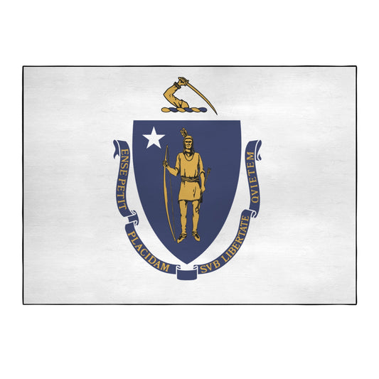 Massachusetts Flag Inspired 84x60 Inch Area Rug with Black Binding (Made in the USA)