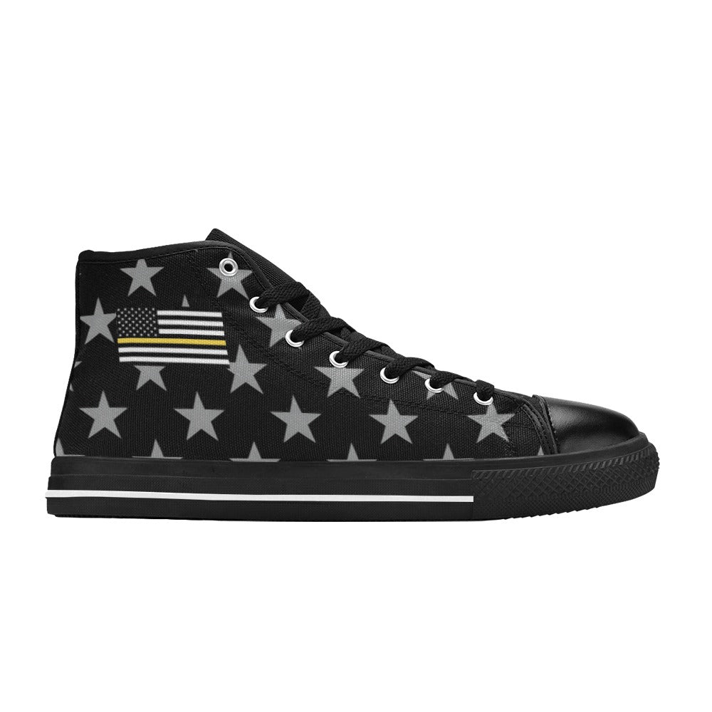 Thin Gold Line Flag Inspired "SUPPORT 911 DISPATCHERS" Kid's High Top Canvas Shoes