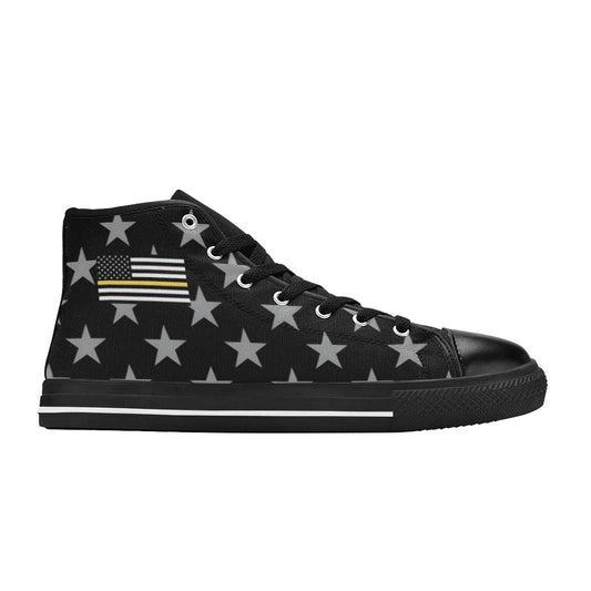 Thin Gold Line Flag Inspired "SUPPORT 911 DISPATCHERS" Kid's High Top Canvas Shoes