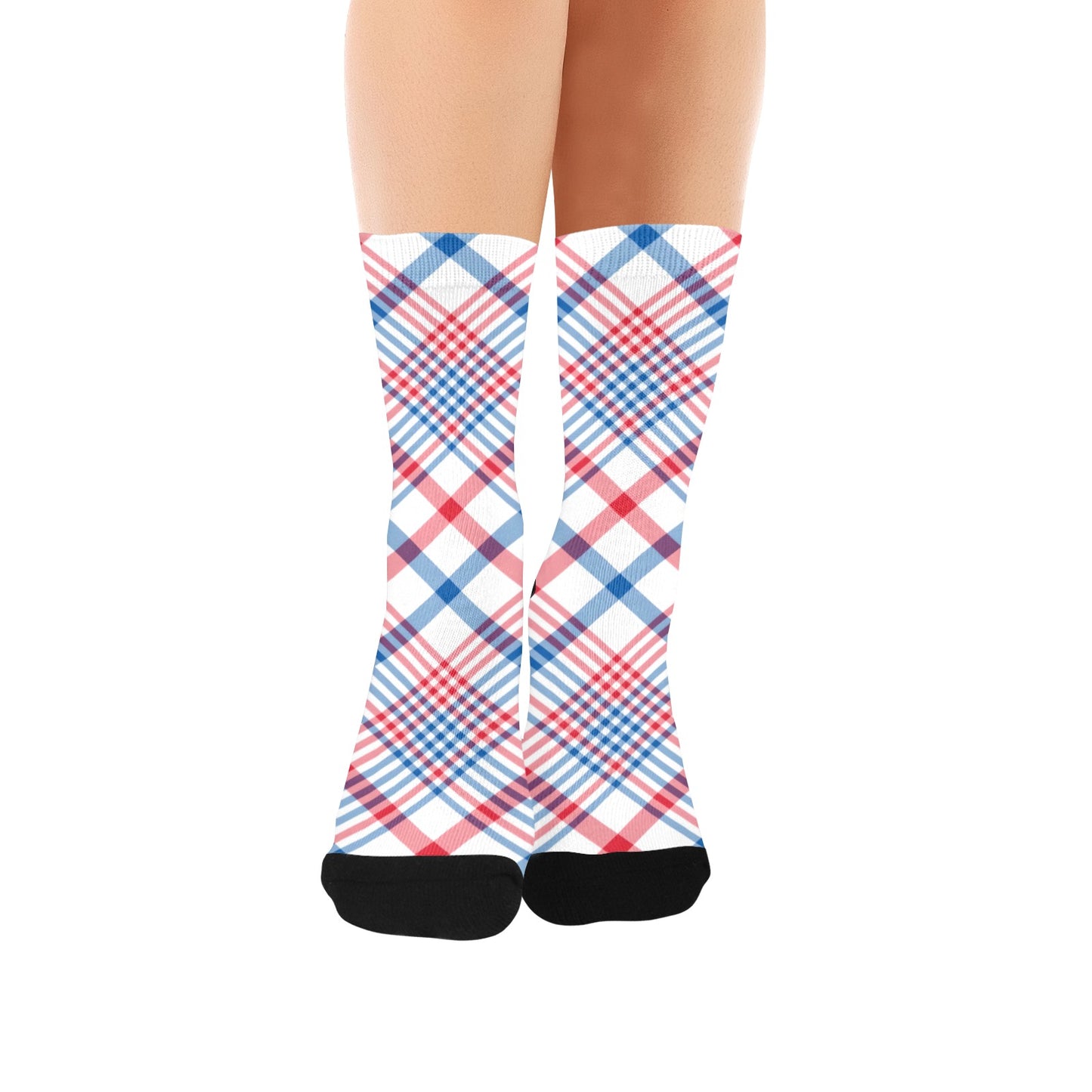 USA/American Flag Inspired Plaid Pattern Women's Custom  Socks | Ships from USA