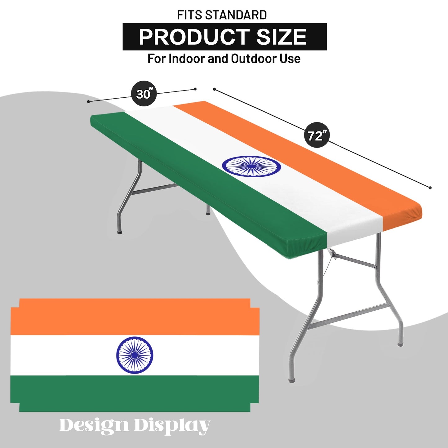 India Flag Inspired Custom Elastic Fitted Tablecloth 72x30 inch (Made in the USA)