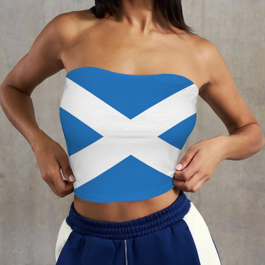 Person wearing [Brand] top with blue and white design.