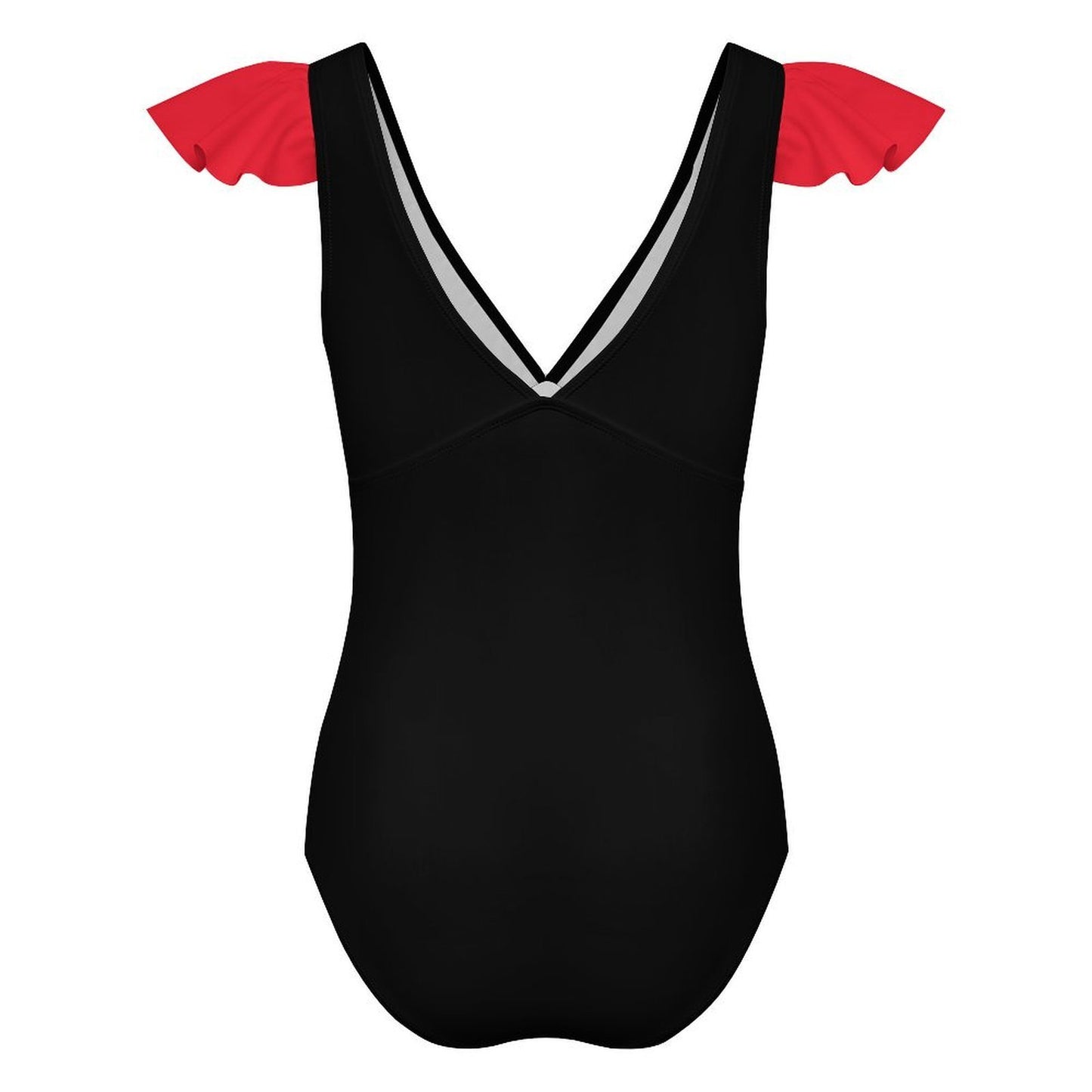 Thin Red Line Flag Inspired Style-2 Women's V-neck Ruffle Sleeve One Piece Swimsuit