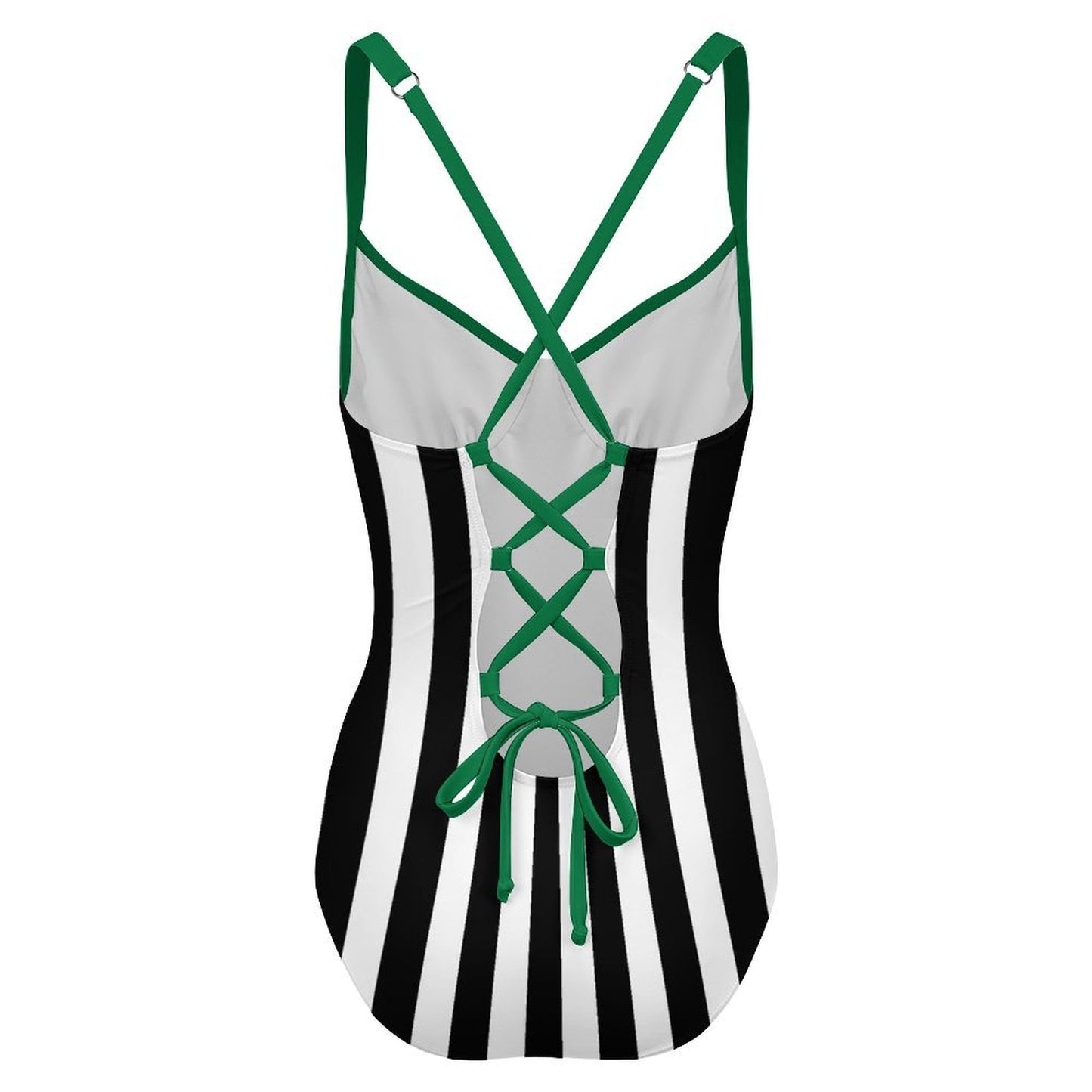 Thin Green Line Flag Inspired Criss Cross Back One Piece Swimsuit