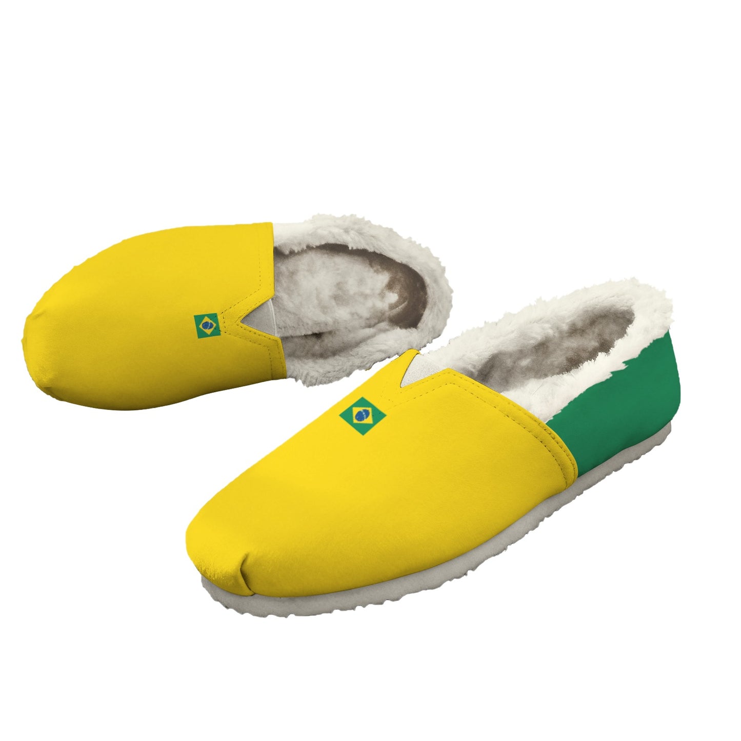 Brazil Flag Inspired Women's Fleece-Lined Canvas Slip-On