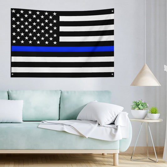 Thin Blue Line Flag Inspired Wall Mount Flag with Four Grommets (35x59 in)