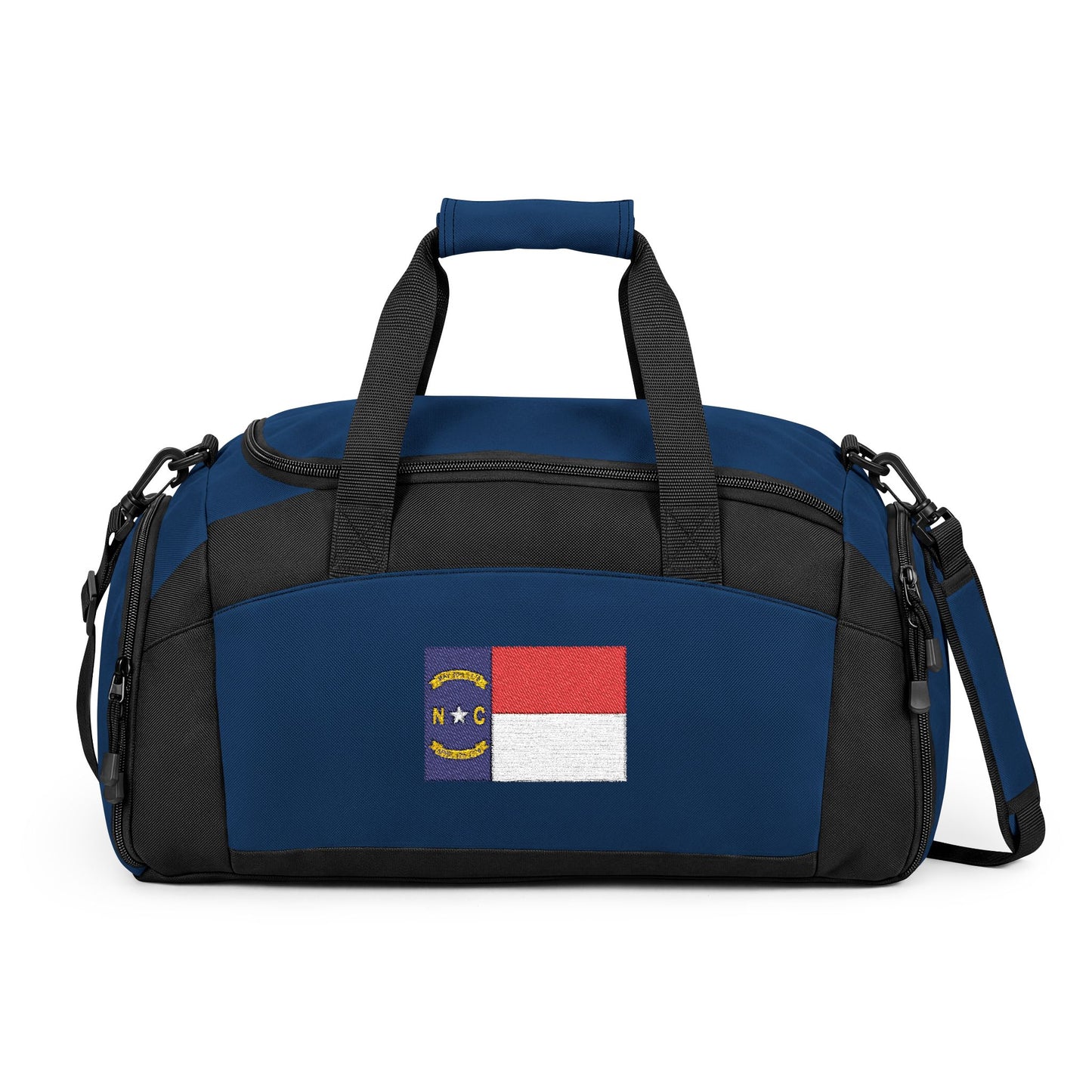 North Carolina Flag Gym Bag — Black Duffle with Embroidered North Carolina Flag
