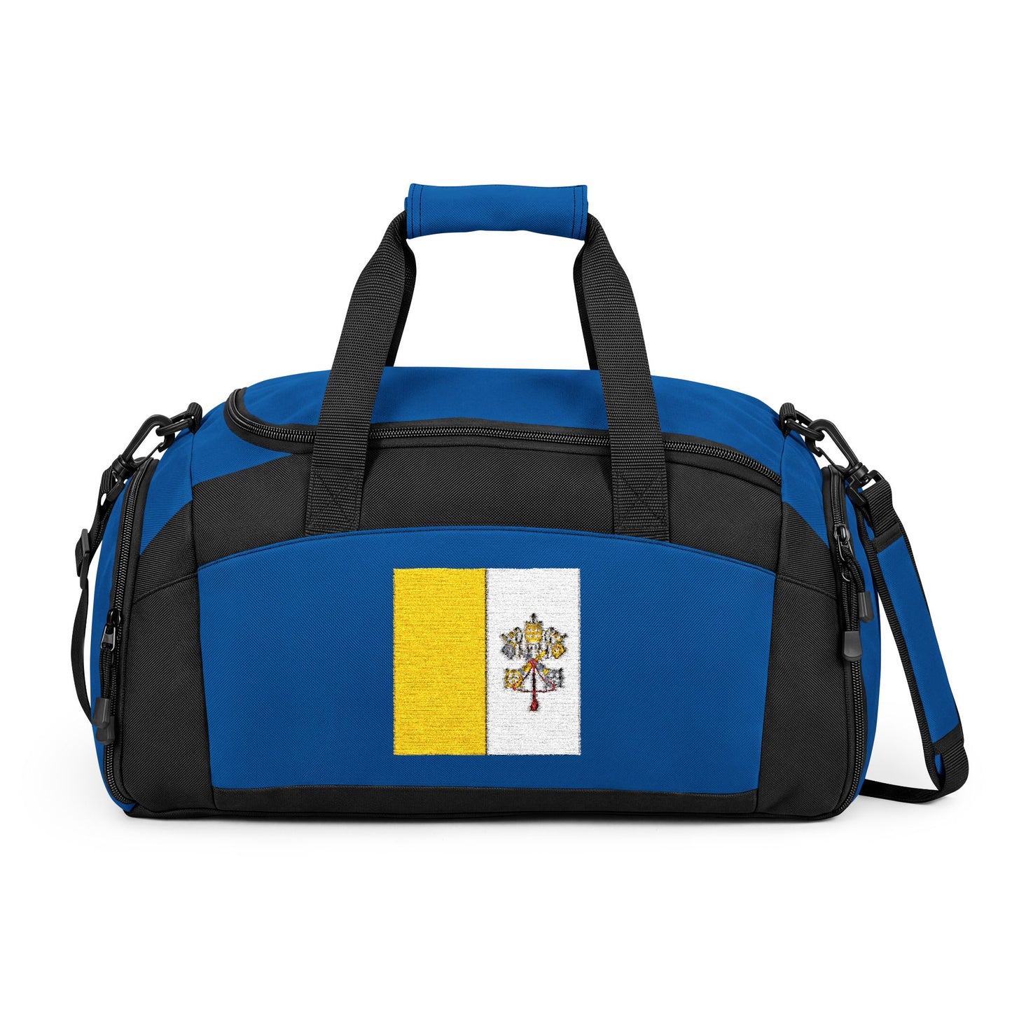 Vatican City Flag Gym Bag — Black Duffle with Embroidered Vatican City Flag