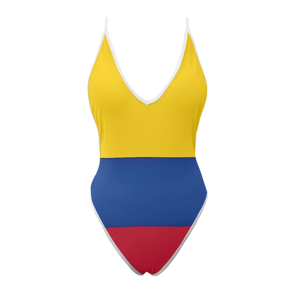 Colombia Flag Inspired One-Piece Thong Swimsuit