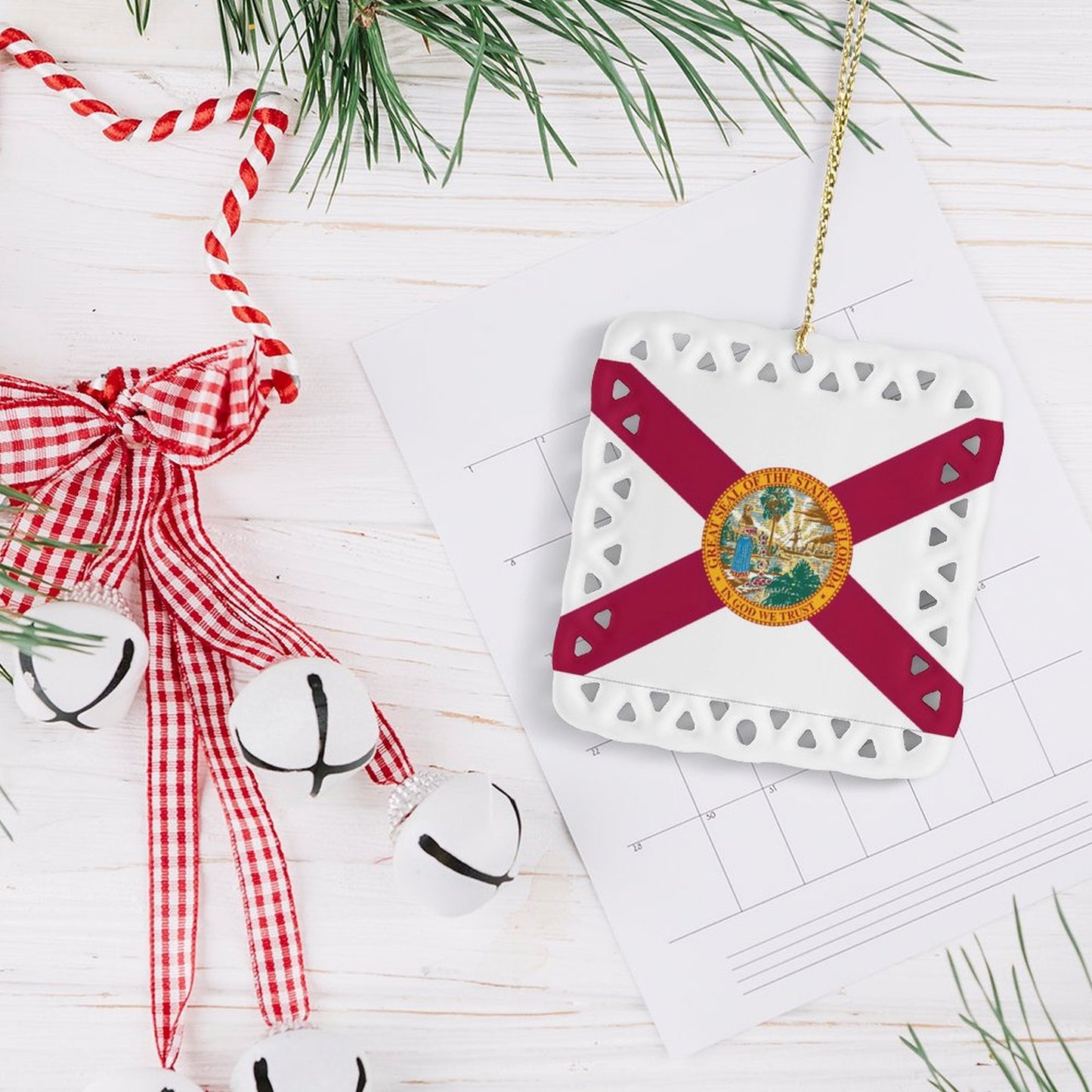 Florida Flag Inspired Square Ceramic Ornament Made in the USA