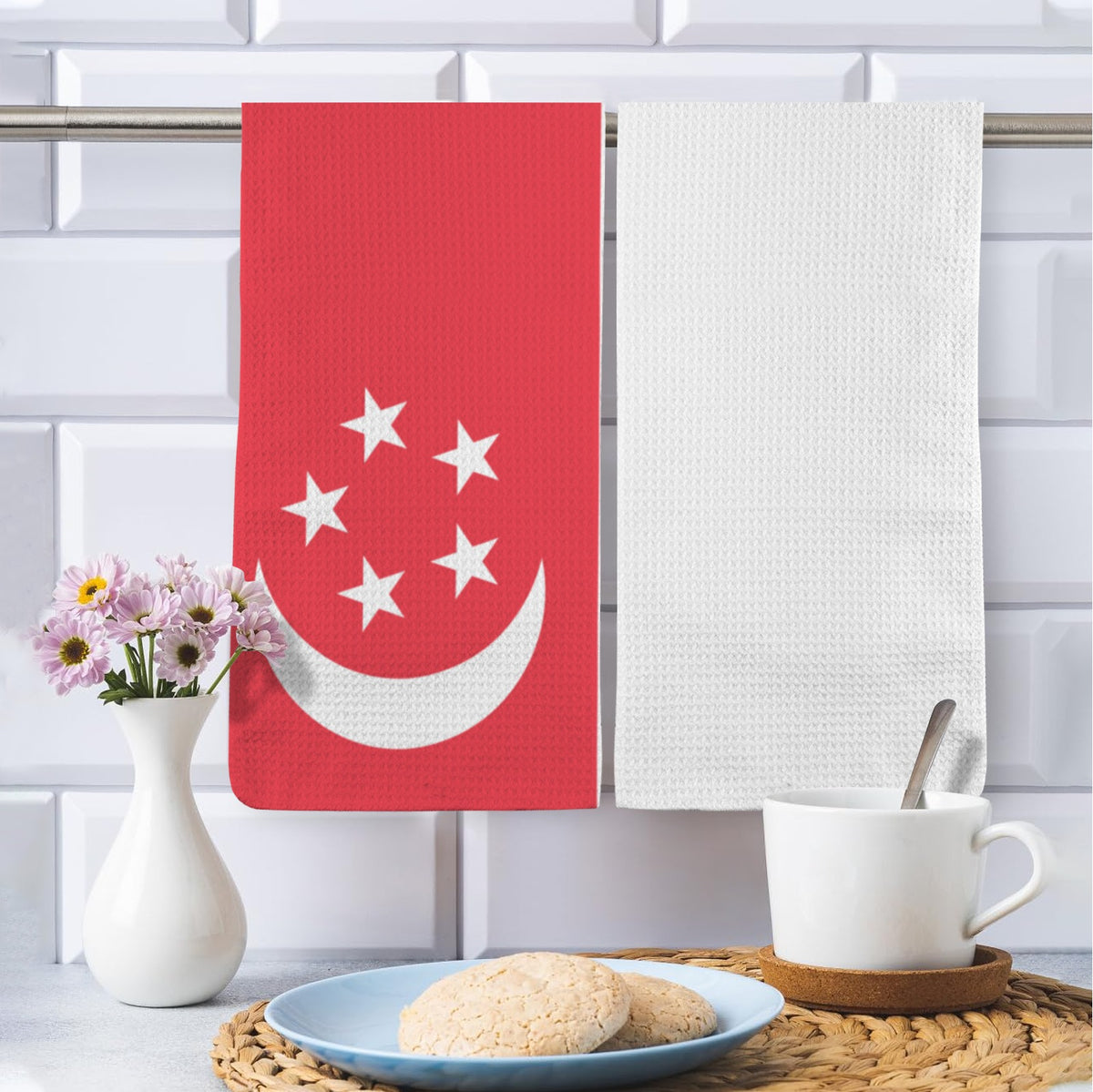 Singapore Flag Inspired Kitchen Towel 40X60cm (Pack of 2) | Printed In the USA