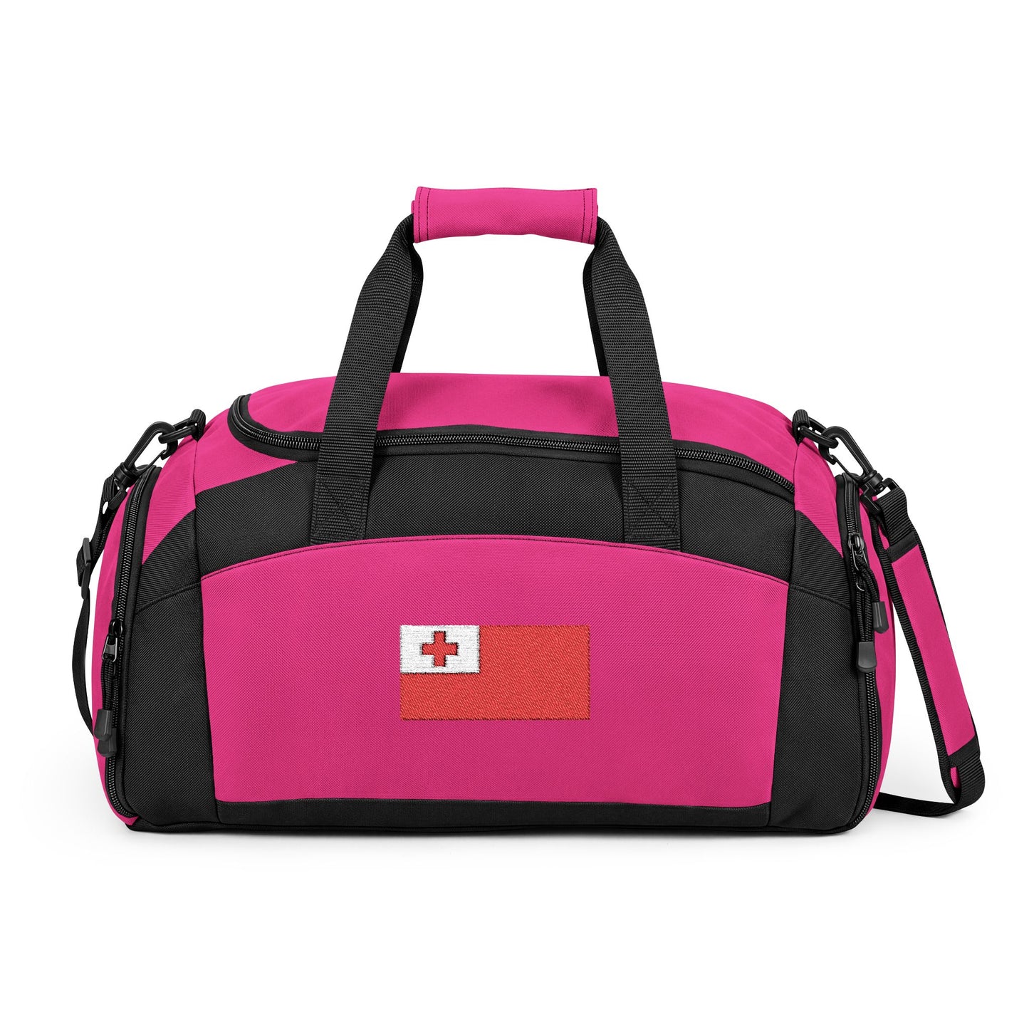 Tonga Flag Gym Bag — Black Duffle with Embroidered Switzerland Flag