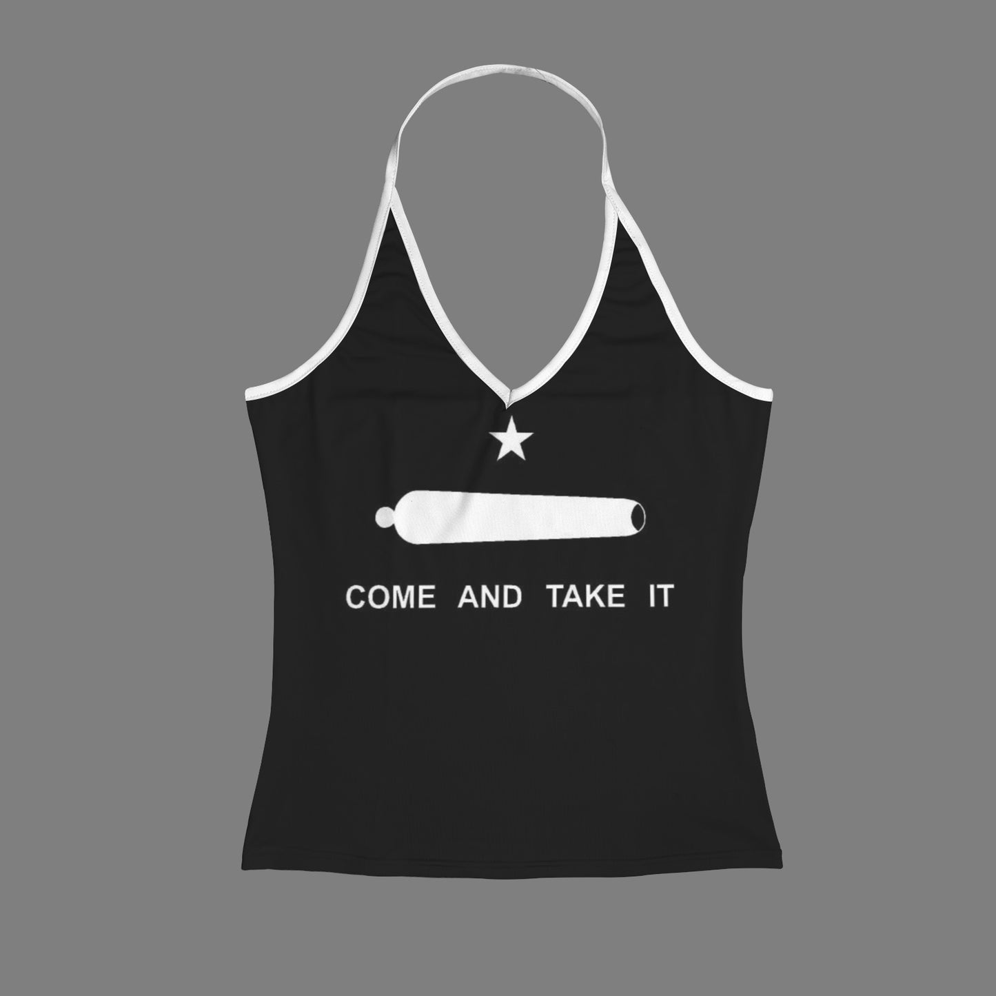 Come and Take It Flag Inspired V-neck Halter Open Back Tank Top