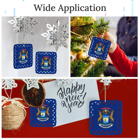Michigan Flag Inspired Square Ceramic Ornament Made in the USA