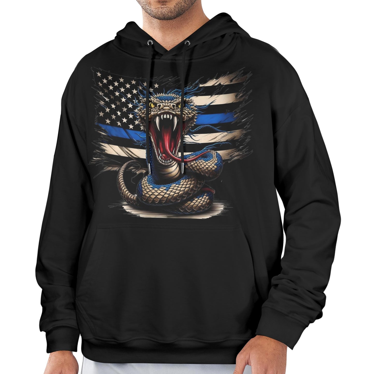 Thin Blue Line Snake Flag Inspired Men's Hoodie (Made in the USA)