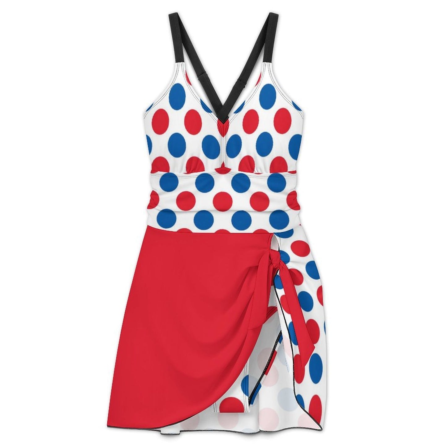 USA/American Flag Inspired Polka Dot Pattern Women's Hem Tie One-piece Swimsuit
