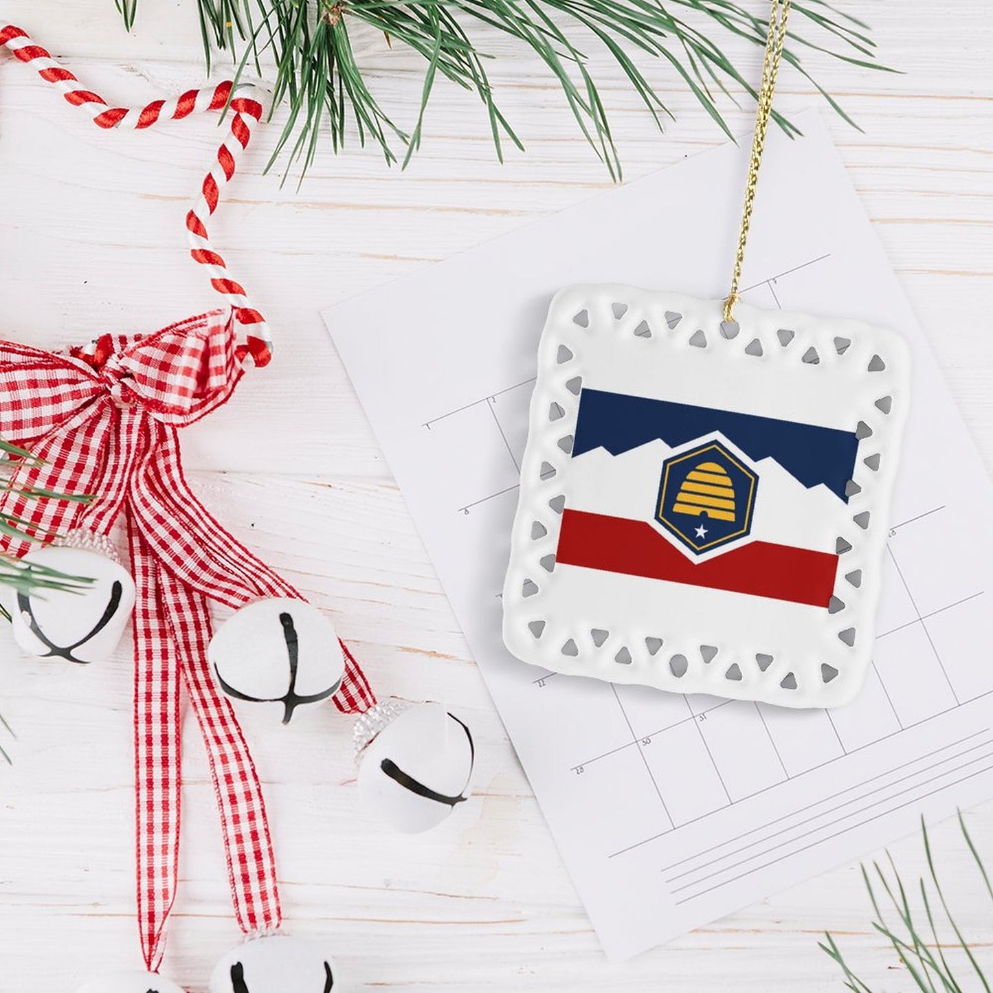 Utah Flag Inspired Square Ceramic Ornament Made in the USA