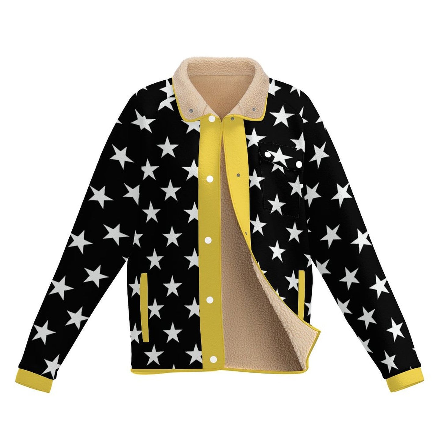 Thin Gold Line Flag Inspired Women's Stand Collar Fleece Jacket